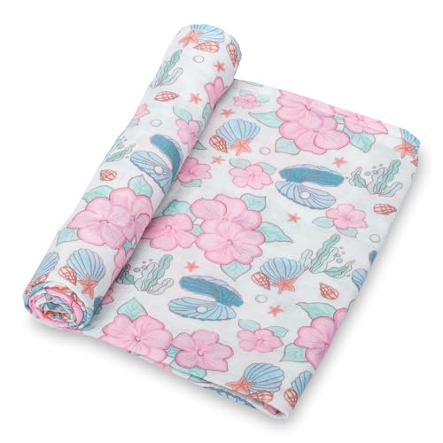Image of LollyBanks Baby Swaddle Blanket for Girls, 100% Cotton Soft and Breathable Muslin Swaddle Blanket 47 x 47 Inches, Lightweight Newborn Blankets, Baby Essentials Must Haves (Clams Flower Print)