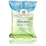 Grab Green Natural Wet Dryer Sheets, Unscented/Free & Clear, Fabric Softener & Static-Reducer, 64 Loads, Reusable & Compostable, Fragrance Free