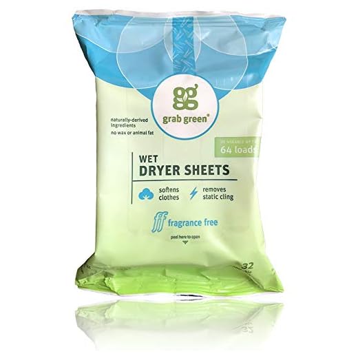Grab Green Natural Wet Dryer Sheets, Unscented/Free & Clear, Fabric Softener & Static-Reducer, 64 Loads, Reusable & Compostable, Fragrance Free