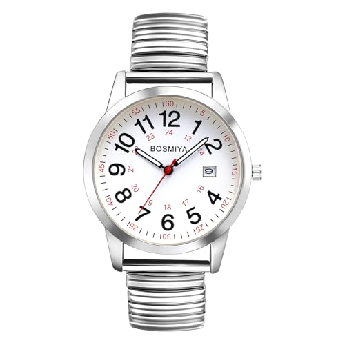 Montre bracelet élastique homme heure militaire affichage 24 heures cadran facile à lire quartz