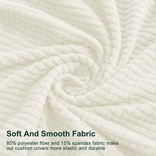 Image of CHUN YI Stretch Couch Cushion Covers Replacement, Fitted Loveseat Sofa Chair Seat Slipcovers Furniture Protector, Checks Spandex Jacquard Fabric(Small,Ivory White)