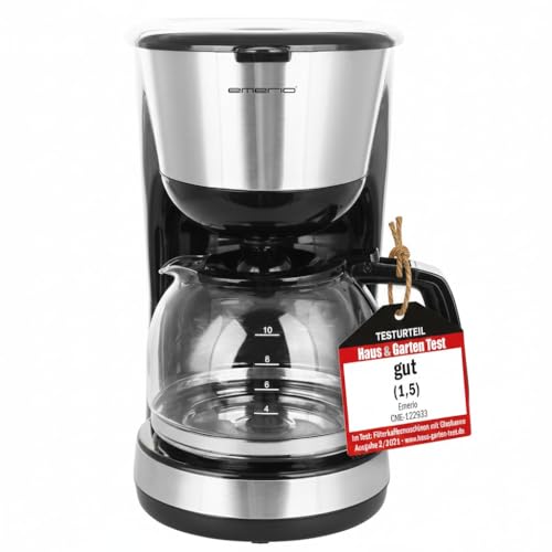 Emerio CME-122933, Filter Kaffeemaschine, 1.25l für bis zu 10 Tassen frischen Kaffee, herausnehmbarer Permanent-Filter, Anti-Tropf-Funktion, Kaffeekanne aus Glas, Auto-Off, 1000 Watt, schwarz/silber Emerio CME-122933, Filter Kaffeemaschine, 1.25l für bis zu 10 Tassen frischen Kaffee, herausnehmbarer Permanent-Filter, Anti-Tropf-Funktion, Kaffeekanne aus Glas, Auto-Off, 1000 Watt, schwarz/silber