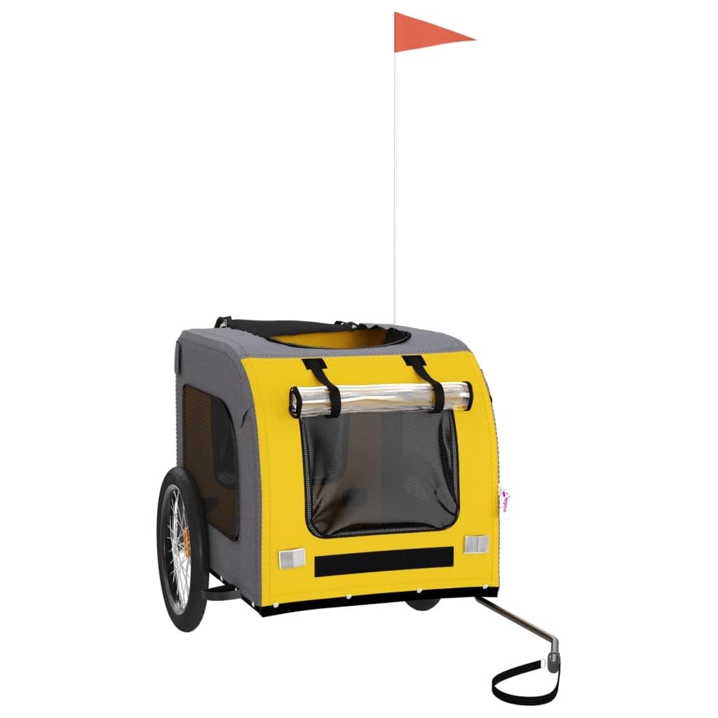 Homgoday Remolque de bicicleta para animales amarillo y gris Oxford y hierro, mueble carro para perro, carro para bicicleta, carro para perros, transportín perro bicicleta modelo 93840