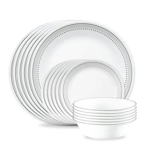Corelle Vitrelle 18-Piece Service For 6 Dinnerware Set Triple Layer Glass And Chip Resistant, Lightweight Round Plates And Bowls Set, Mystic Gray