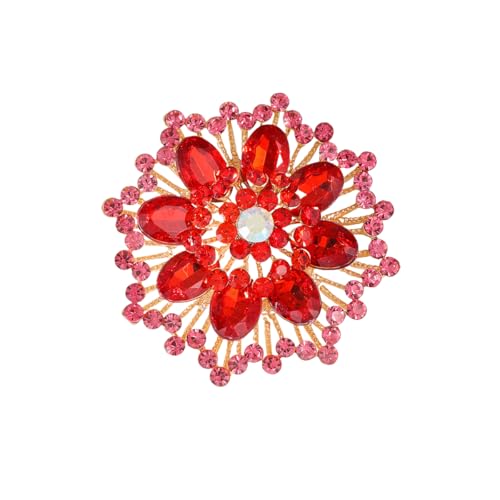 Image of Large Crystal Flower Brooch Pin for Women Red purple pink green Rhinestone Flower Lapel Pin Wedding Party Birthday Dance Banquet Dress Suit Ceremony Clothes Hat Bag Accessories Jewelry