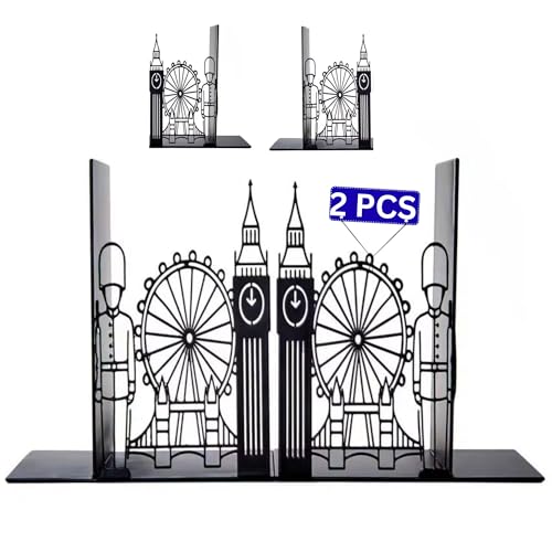 Book Ends for Shelves, 2 Piece Metal Heavy Duty Non-Slip Decorative Bookends, Book Stoppers for Heavy Weight Books & Book Shelves, London Big Ben Unique Design for Desk, Shelf & Office