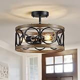 XINGQI Modern 3-Lights Semi Flush Mount Light Fixture, 13" Black Close to Ceiling Light with Round M