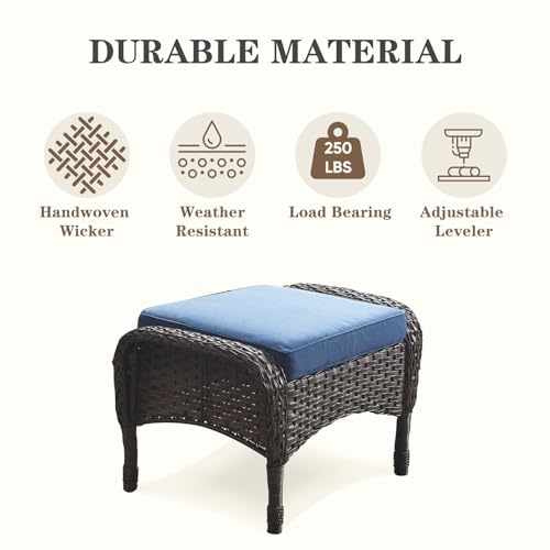 Belord BE-SS116-1-BR/BL Outdoor Ottomans For Patio Foot Rest - 25 Inch Pe Wicker Foot Stool Set Of 2 thumb #3
