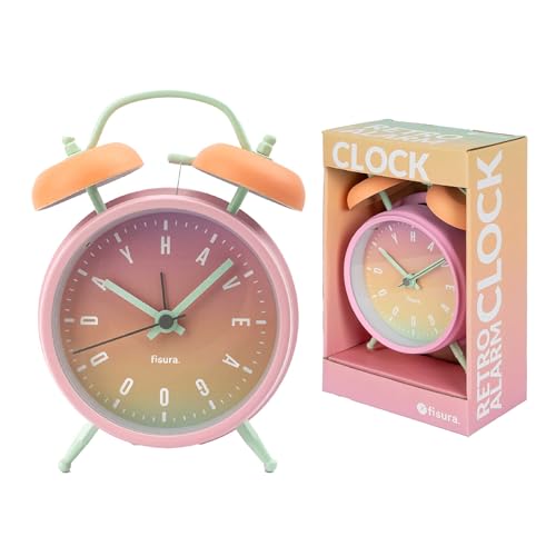 Fisura – Gradient Analog Alarm Clock Without Ticking, with LED Night Light & Writable Message Board – Metal – 6.3 x 4.5 x 2.1 in