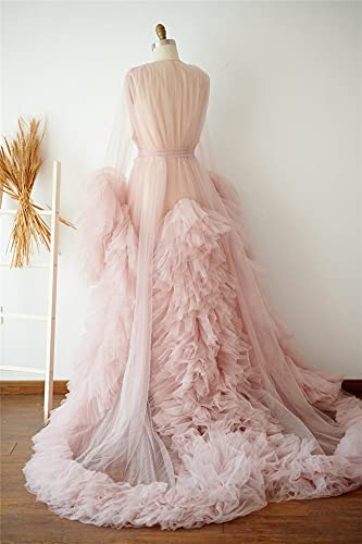 Image of BATHGOWN Sexy Illusion Long Lingerie Tulle Robe Nightgown Bathrobe Sleepwear Bridal Robe Wedding Scarf