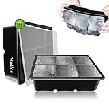 Walfos Silikon-Eiswürfelform, 2er-Pack große Eiswürfelformen mit Deckel, flexibel und leicht zu öffnen, BPA-frei und spülmaschinenfest, perfekt für Cocktails, Whisky, Schokolade, Babynahrung