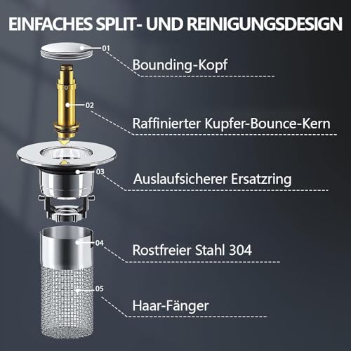 2 Stücke Waschbeckenstöpsel mit sieb Edelstahl,für 34-40mm Abfluss Ablauf,Waschbeckenstöpsel mit Siebkörbchen,Abflussstopfen Edelstahl Waschbeckenstöpsel,Abflussstopfen Waschbecken mit Haarsieb