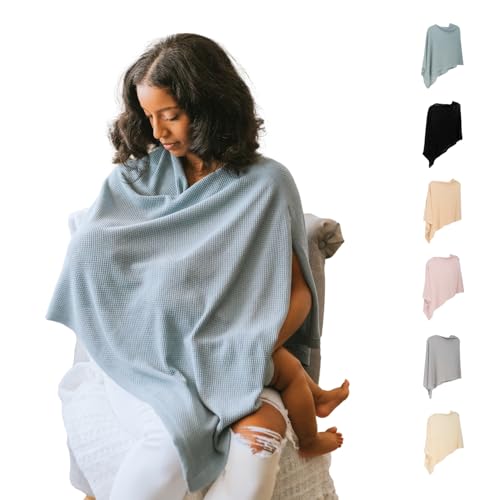 Image of Breathable Nursing Cover Up for Breastfeeding - Privacy Nursing Covers - Newborn Essentials Must Haves - Improved Ponchy by Gold Mamas - Blue