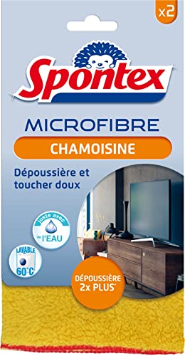 SPONTEX - Chamoisines Microfibre - 2 microfibres qui dépoussièrent 2 fois plus* - Douces au toucher