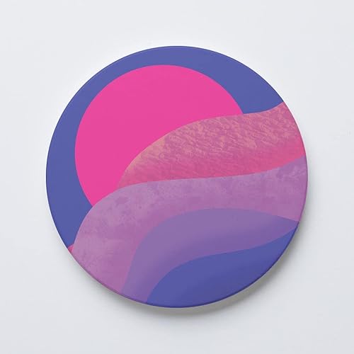 Olas de luna del orgullo vintage bisexuales, decoración del hogar Joyride para posavasos de cerámica individuales, posavasos circulares individuales