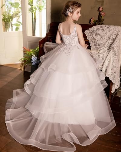 Tulle Flower Girl Dress for Wedding Lace Appliques Ball Gown Pageant Dress with Floor Length3