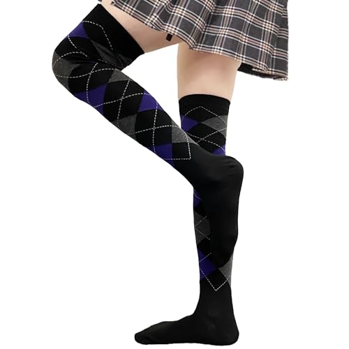 Image of COUVER Women's Thigh High /Over Knee Fashion Argyle Socks, Medium, 1 Pair