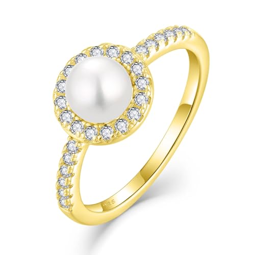 STARCHENIE Freshwater Pearl Ring 925 Sterling Silver 6mm White Pearl