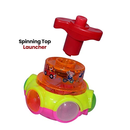 Image of Musical Cartoon Face Spinning Top Toy LED Leaser Light Lattoo Toy for Kids and Children, Pack of 1 (M2)
