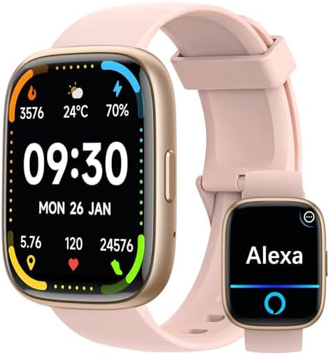 MILOUZ Smart Watch for Men Women with Bluetooth Call,Alexa Built-in,1.83″ DIY Dial Fitness Tracker with Heart Rate Sleep SpO2 Monitor 100 Sports Modes IP68 Waterproof Smartwatch for Android iOS(Pink)