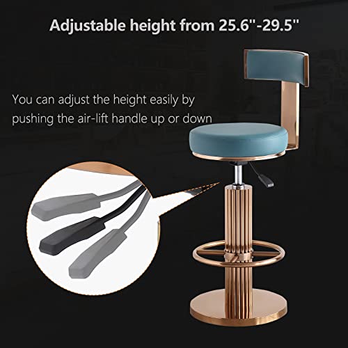 Image of FUNROLUX Swivel Bar Stools with Backrest, Modern Adjustable Height Counter Stool with Stainless Steel Legs and Comfortable Cushion, Rose Bar Chairs for Kitchen Island Counter (Blue)