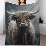 Kuscheldecke Flanell Flannel Highland Kuh Decken Gedruckte Fleecedecke Weich Wohndecke Tagesdecke Sofadecke Decke Sofa und Bett 150×200cm
