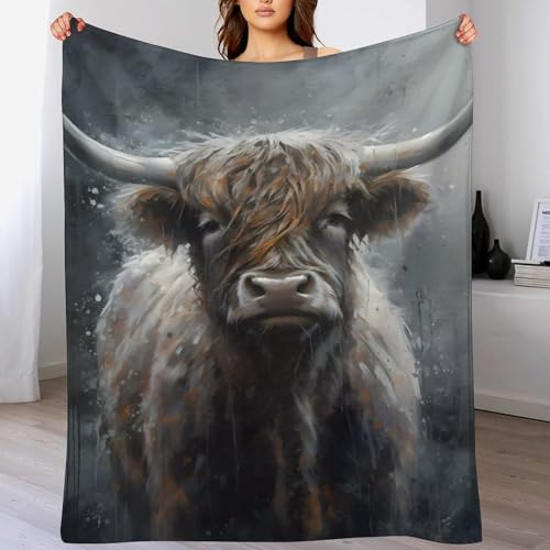 Kuscheldecke Flanell Flannel Highland Kuh Decken Gedruckte Fleecedecke Weich Wohndecke Tagesdecke Sofadecke Decke Sofa und Bett 150×200cm