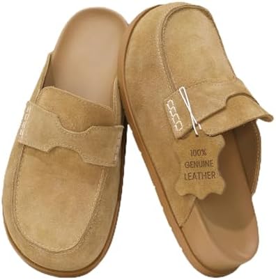 100% Genuine Leather Women's Suede Clogs Slip On Mules with Memor...