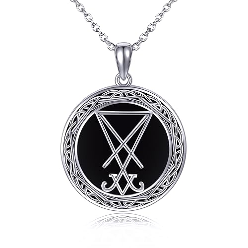 CUPENDA Satanic Necklace Sterling Silver Black Agate Satanic Pendant Jewelry for Women