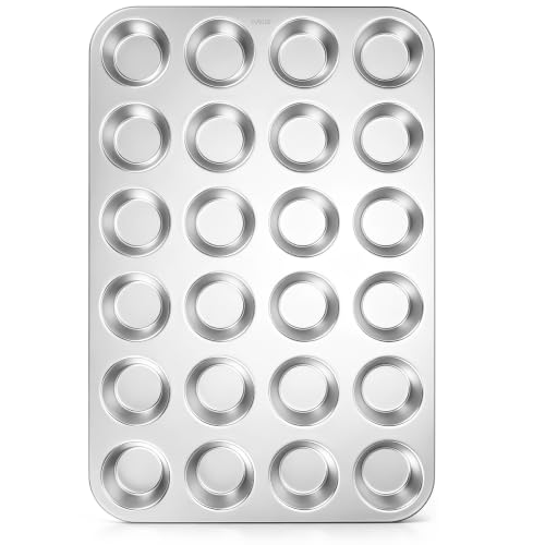 Leonyo 24 Cups Muffin Pan, Stainless Steel Mini Cupcake Pan Tin for Baking