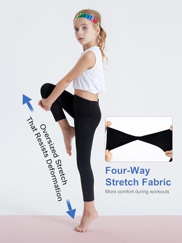 DIPUG Girls Athletic Leggings with Pockets for Stretchy Pants Running Gym Dance Yoga and Sports3