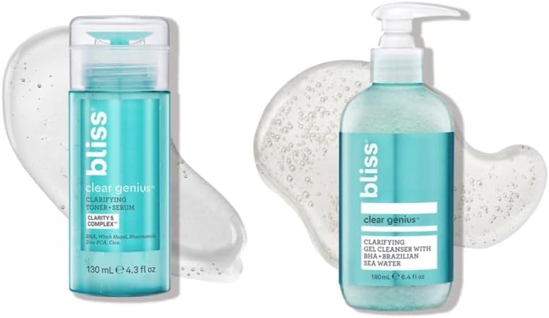 Daily Acne Routine Kit, 2pc Set- Clear Genius Toner + Serum, and Cleanser - Cleanse and Tone for Acne- Clean, Vegan, Cruelty-Free Skincare