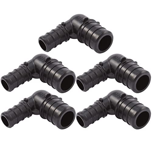 Image of SharkBite 3 /4 x 1 /2 Inch Poly Crimp 90 Degree Reducing Elbow, Pack of 5, PEX Pipe, PE-RT, UP274A5