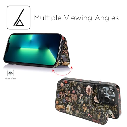 Image of uCOLOR Compatible with iPhone 13 Pro Max 6.7 inch Wallet Case with Card Holder Slot Folio Flip PU Leather Kickstand Double Magnetic Clasp and RFID Blocking Design Cover 13PM 6.7 Inch (Wild Garden)