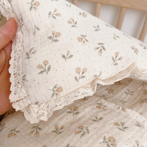 Image of BuLuTu Kids Toddler Comforter Quilted 100% Cotton Toddler Blanket Vintage Floral Print Muslin Quilt for Child Teens Girls Boys, Soft Breathable, Sprout Pattern, 47x59 Inches