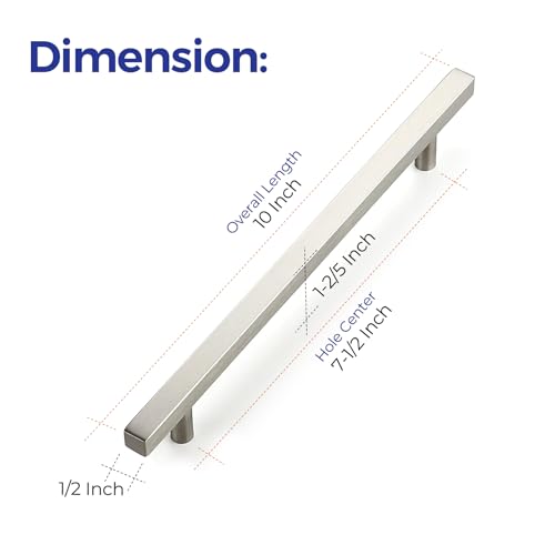 Image of Ravinte 10 Pack 10 inch Square Cabinet Pulls Brushed Nickel Stainless Steel Kitchen Cupboard Dresser Handles Cabinet Handles 10 inch Length, 7-1 /2 inch Hole Center