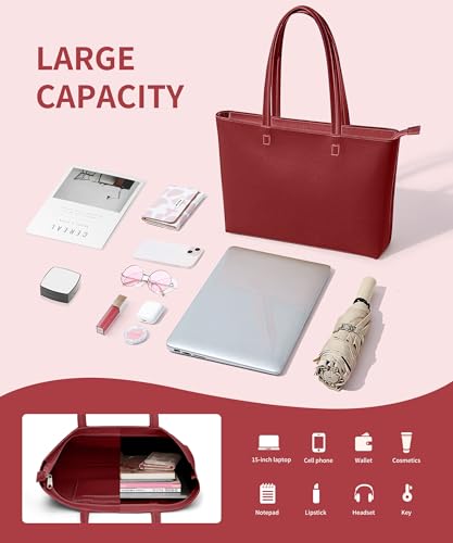 Image of KALIDI Tote Bag Zipper Shoulder Bag Faux Leather Purses Satchel for Women Casual Handbag Work Dating College