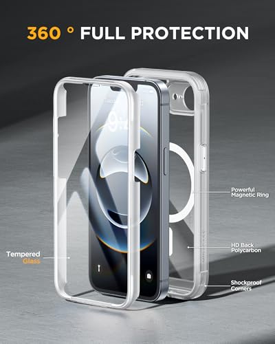 Image of Miracase for iPhone 17e Case & iPhone 16e Case, Full-Body Phone with Built-in Glass Screen Protector, [Magnetic with MagSafe] Military Drop Proof 17 E / 16 E Cover Bumper 6.1 inch, Matte Clear