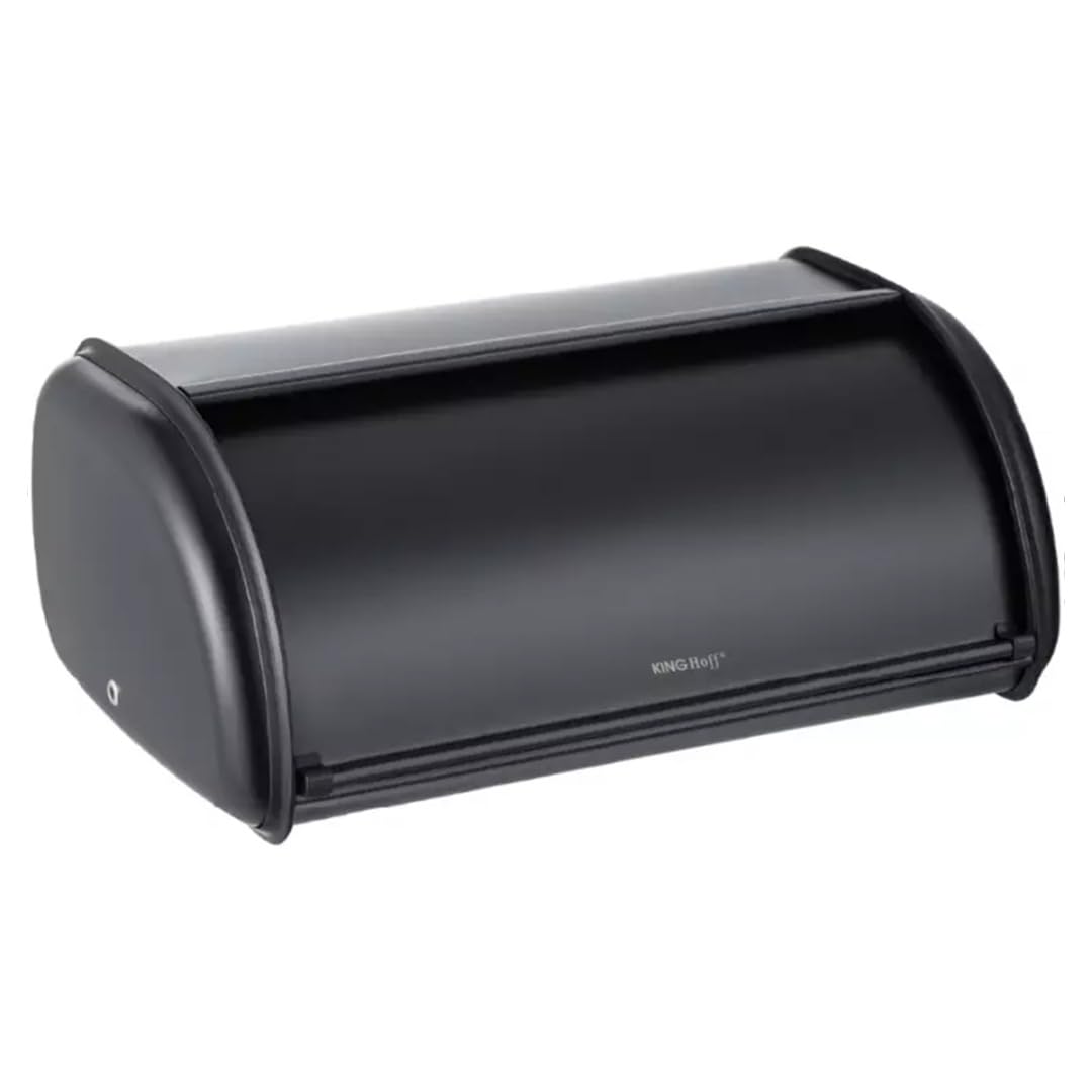 KING HOFF Panera, caja para guardar pan, panera espaciosa de metal, pan y galletas, larga conservación y frescura, 44 cm x 27 cm x 18,5 cm (negro)