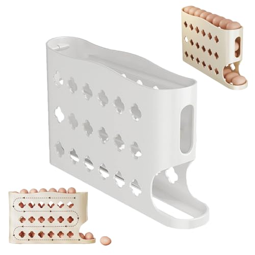 2026 Rolling Egg Holder for Fridge - 30-Egg Large Capacity Dispenser, No Assembly Required, Space-Saving Egg Organizer to Prevent Cracking, Perfect for Home Kitchen Refrigerator Storage (White)