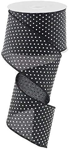 Black White Raised Swiss Polka Dots Wired Ribbon (2.5 Inches x 10 Yards)