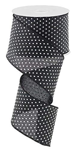 Black White Raised Swiss Polka Dots Wired Ribbon (2.5 Inches X 10 Yards) #TOP27