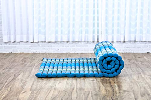 Image of Leewadee - Foldable Floor Mattress - Japanese Roll Up Futon -Trifold Tatami Mat- Guest Floor Bed - Camping Mattress - Thai Massage Mat, Kapok Filled, 75 x 39 inches, Light Blue