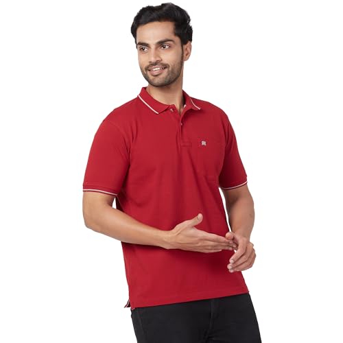 Image of Raymond Men's Modern Fit Solid Pattern Pure Cotton Half Sleeve Polo Neck Casual T-Shirt