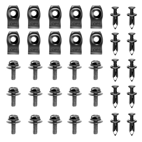 DYEKNEE Pack-35 Car Bumper Fender Liner Push Retainer Fastener Rivet Clips Extruded U Nuts Repair Kit, Engine Under Cover Splash Shield Body Bolts Screws Replacement, Universal for Cars (Black)