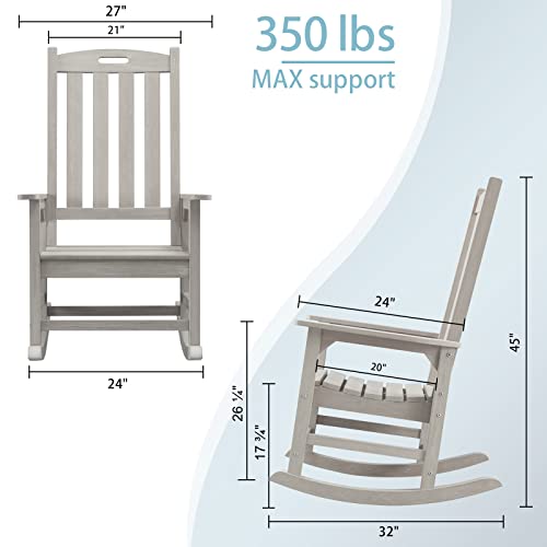 Psilvam Patio Rocking Chair, Poly Lumber Porch Rocker With High Back, 350Lbs Support Rocking Chairs For Both Outdoor And Indoor, Poly Rocker Chair Looks Like Real Wood (Gray) #TOP2