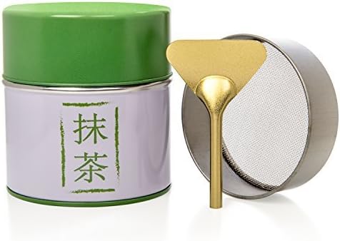 Tealyra - Matcha Plated Aluminum Tin and Stainless Steel Mesh Sifter and Scoop - Matcha Green Tea Strainer Can - Removable Sifter Part - Make Perfect Matcha - Holds Up To 113g (4-ounce)