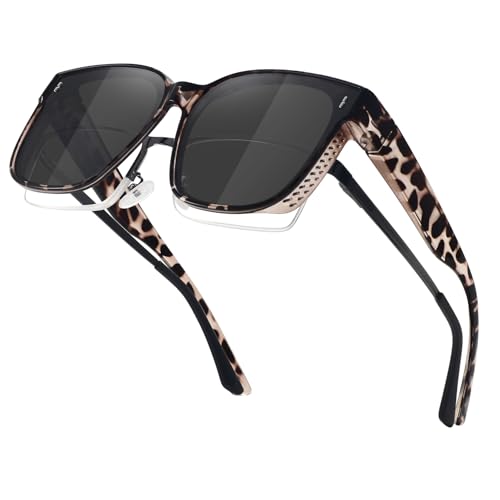 MEETSUN Oversized Fit Over Glasses Sunglasses for Women Trendy Large Square Polarized Sun Glasses for Driving Leopard