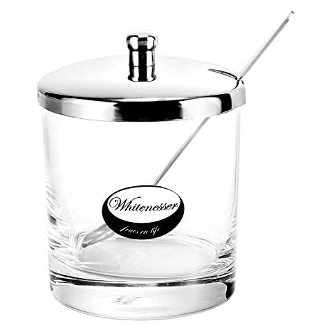Whitenesser Glass Sugar Bowl with Lid and Spoon for Coffee, Set of Clear Glass Spices Bottles Jar with Lid and Stainless steel Spoon Serving Sugar Spices Paprika, Salt,Cumin, 8 Ounces(225 Milliliter) Cover