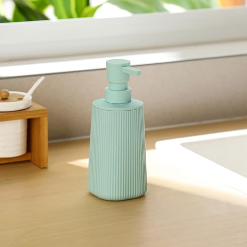 Image of Small Soap Dispenser for Bathroom and Kitchen, Modern Farmhouse Striped Style Plastic Hand Soap Dish Soap Dispenser with Pump Matte Light Green